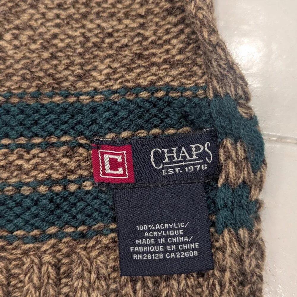 NWOT Chaps Unisex Knit Scarf Speckled Brown Dark Green Stripes Preppy Style 90s
